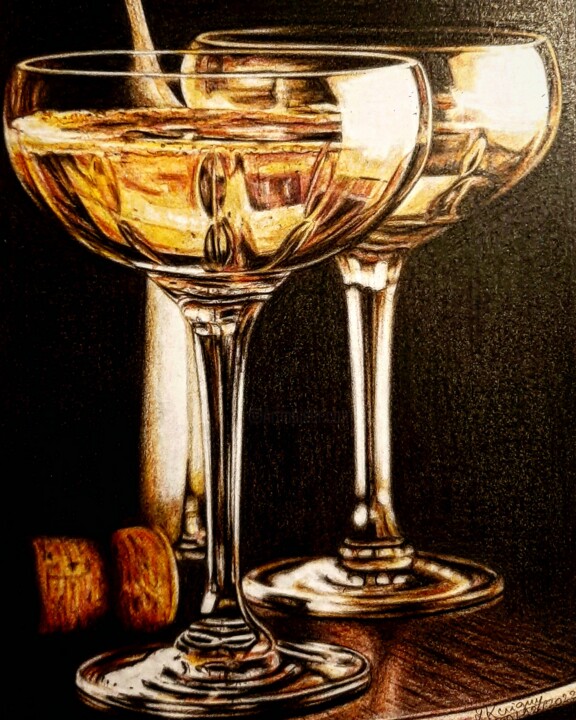 Desenho intitulada "Champagne" por Laurence Keriguy, Obras de arte originais, Lápis