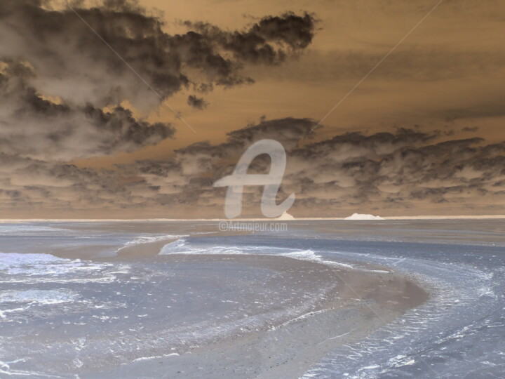 Photographie intitulée "Marée basse au Mont…" par Laurent Chabrillat, Œuvre d'art originale, Photographie numérique Monté su…