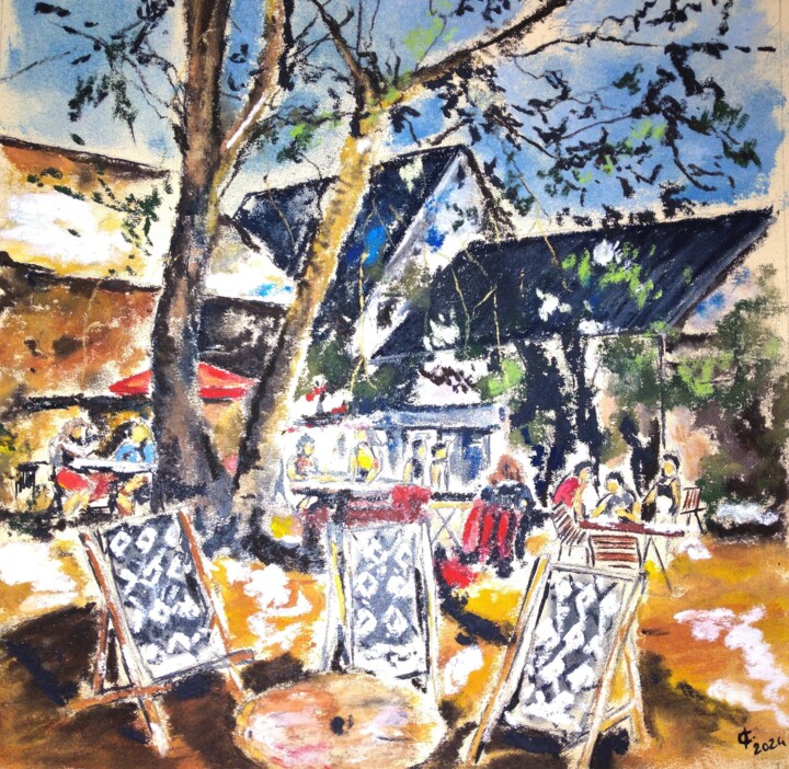 Drawing titled "Apéro" by Laurent Chevalet, Original Artwork, Pastel