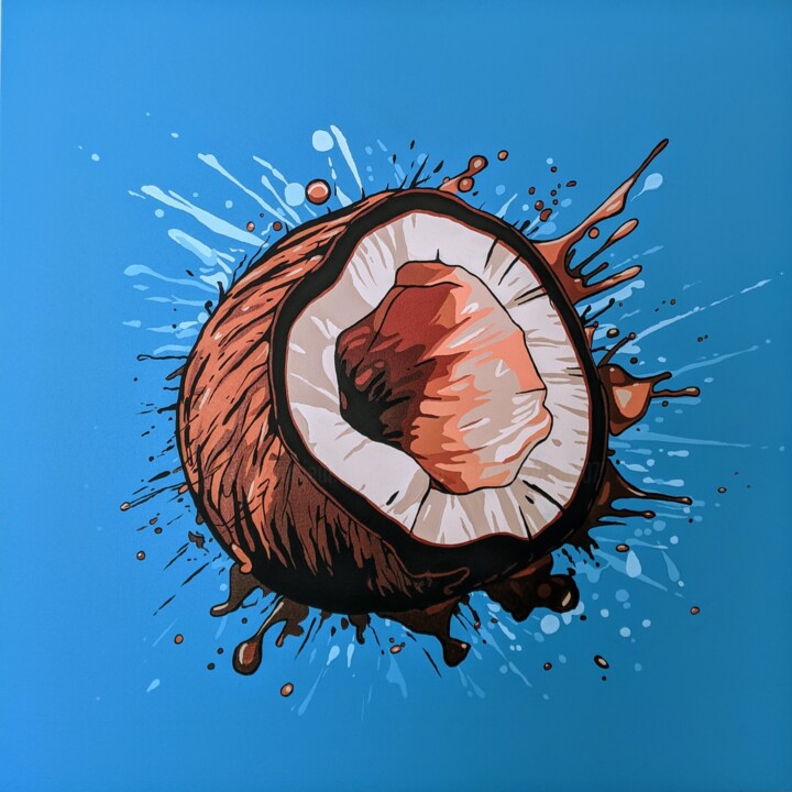 Schilderij getiteld "Splash Coconut" door Laurent Perazza, Origineel Kunstwerk, Acryl