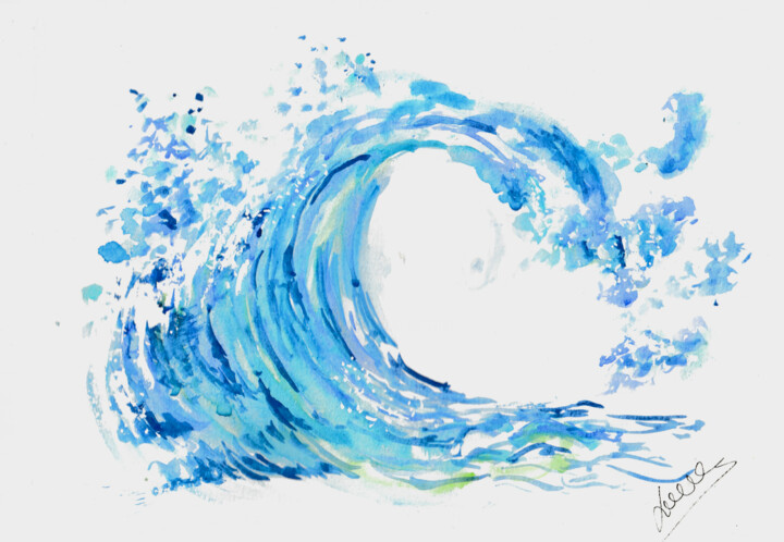 Pintura titulada "La vague" por Laurent Senechau, Obra de arte original, Acuarela