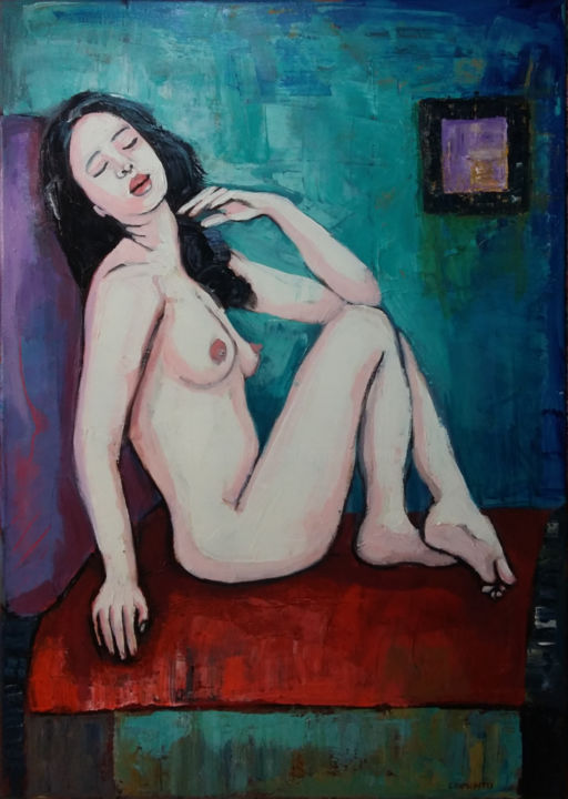 Pintura intitulada "Belle endormie" por Laurent Chimento, Obras de arte originais, Acrílico