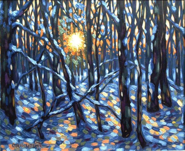 Winter Sunset Orillia Painting By Peter Crighton Artmajeur