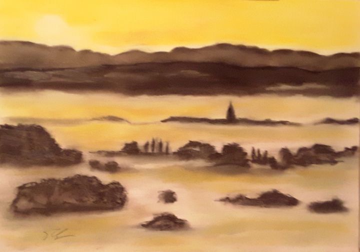 Painting titled "Landschaft" by Sigrid Helmlinger, Original Artwork, Pastel