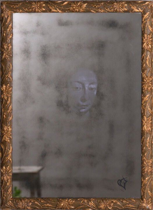 Colagens intitulada "Miroir habité : La…" por Lavnosrad, Obras de arte originais, Carvão