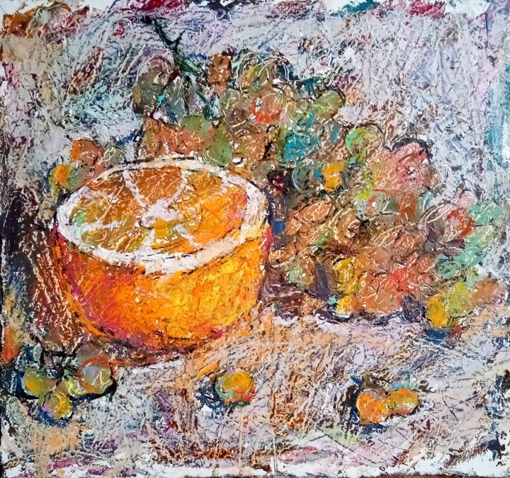 Schilderij getiteld "Oil Painting Grapes…" door Valerie Lazareva, Origineel Kunstwerk, Olie
