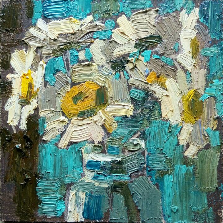 Painting titled "Daisies" by Valerie Lazareva, Original Artwork, Oil