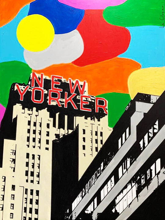 「NEW YORKER」というタイトルの絵画 Le Closierによって, オリジナルのアートワーク, アクリル ウッドストレッチャーフレームにマウント