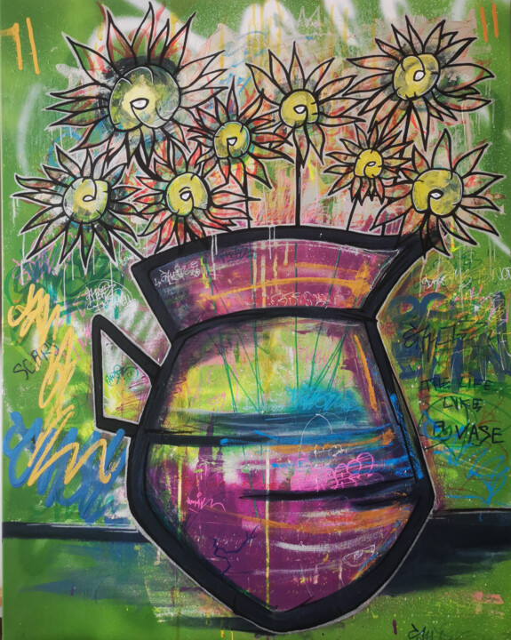 Peinture intitulée "Sunflowers" par Le Snail, Œuvre d'art originale, Acrylique