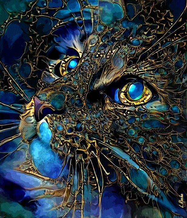 Cat Jewel - Mix Media On Panel - 70X60 C, Painting by L.Roche | Artmajeur