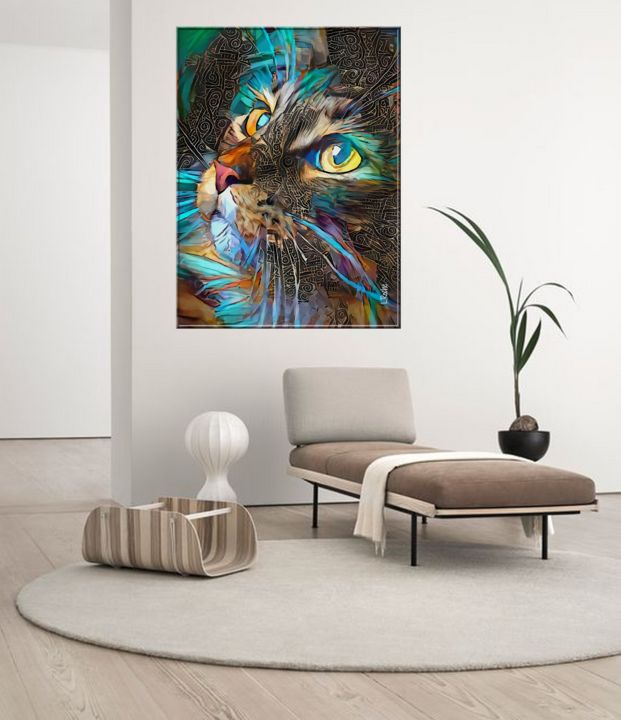 Aralya, cat - Mix media on panel - 70 x 52 cm - OOAK Painting by L ...