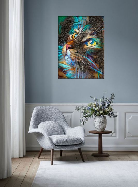 Aralya, cat - Mix media on panel - 70 x 52 cm - OOAK Painting by L ...