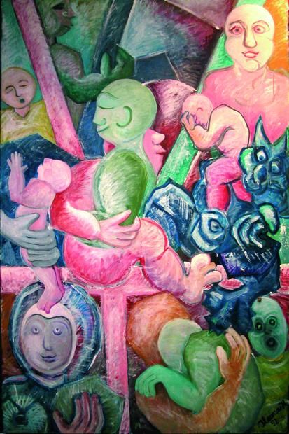 Pittura intitolato "Groupe-2" da Ileana Haber, Opera d'arte originale