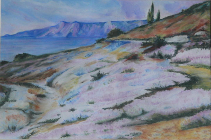 Drawing titled "Landscape With Heat…" by Branka Mattenheim, Original Artwork, Pastel