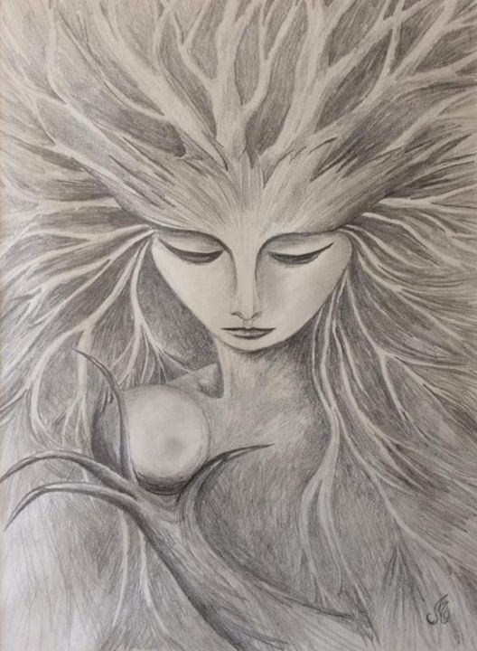 Dessin intitulée "Spirit-portrait-n1-…" par Murielle Léger, Œuvre d'art originale, Graphite