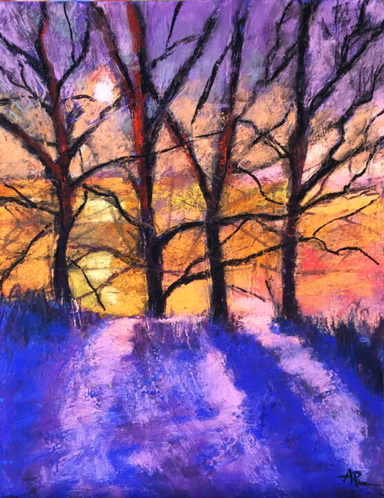 Рисунок под названием "winter sun" - Lena Ru, Подлинное произведение искусства, Пастель
