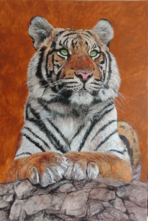 Painting titled "King of Jungle 1" by Leo Budhi, Original Artwork, Acrylic