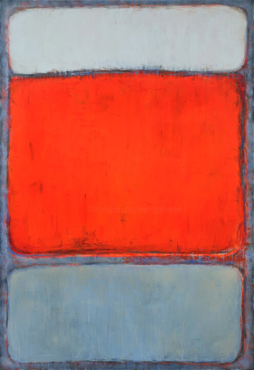 Painting titled "Grey Orange Abstrac…" by Leon Grossmann, Original Artwork, Acrylic Mounted on Wood Stretcher frame