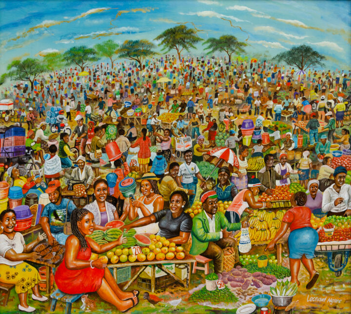 Peinture intitulée "Fruit Market in Emb…" par Leonard Ngure, Œuvre d'art originale, Huile