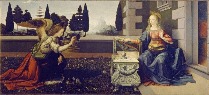 Pintura titulada "L'Annonciation" por Leonardo Da Vinci, Obra de arte original, Oleo