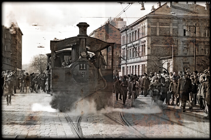 Photography titled "Die Dampftramway" by Leopold Brix, Original Artwork, Analog photography