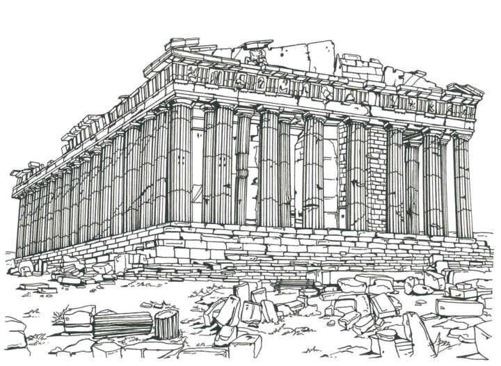 Dibujo titulada "Parthenon in Athens" por Lera Ryazanceva, Obra de arte original, Tinta
