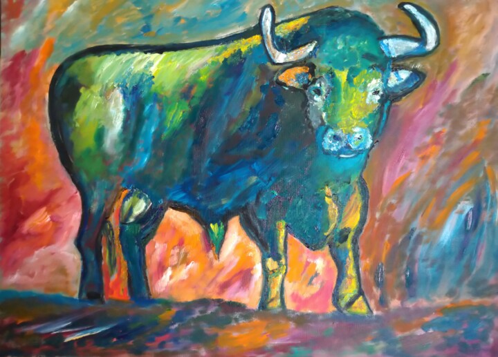 Pintura titulada "Taurus" por Les Pinceaux Dorés De Rosa Et Lys, Obra de arte original, Oleo