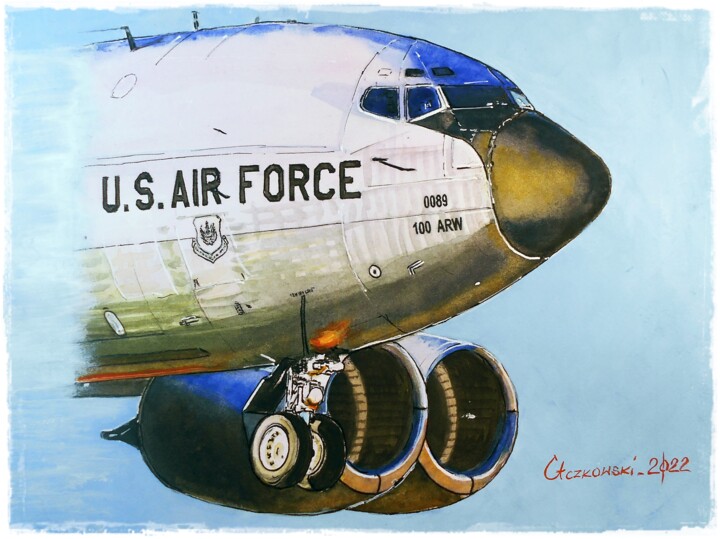 Painting titled "Air Force" by Leszek Gaczkowski, Original Artwork, Watercolor