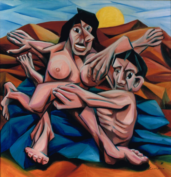 Malerei mit dem Titel "strange relation" von Lex Veen, Original-Kunstwerk, Öl