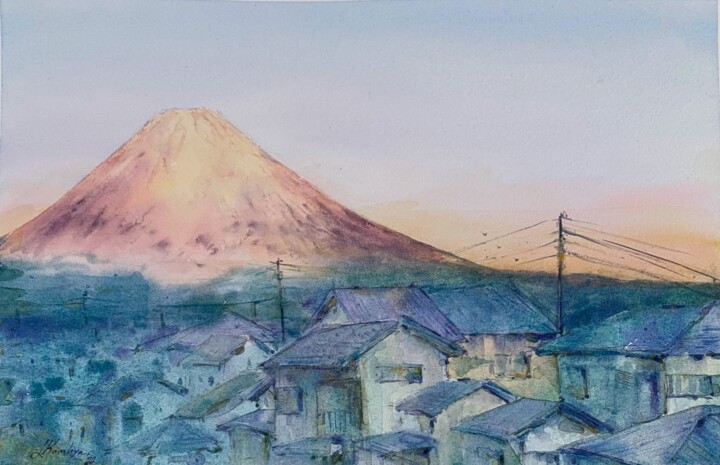 Pintura titulada "Mt. Fuji at dawn" por Leyla Kamliya, Obra de arte original, Acuarela