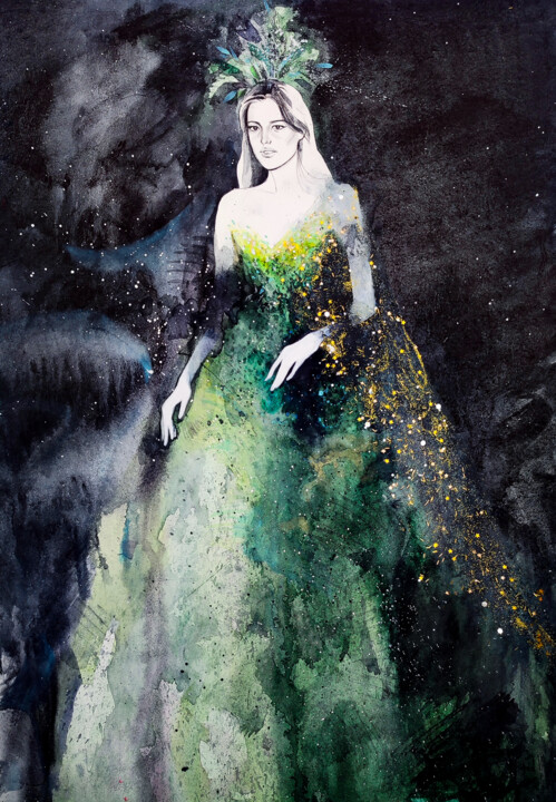 Painting titled "Mistress of Copper…" by Leyla Zhunus, Original Artwork, Watercolor