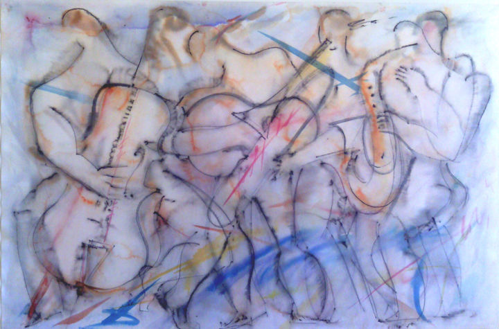 「Orchestra-2」というタイトルの絵画 Lezer Manoleによって, オリジナルのアートワーク, 水彩画
