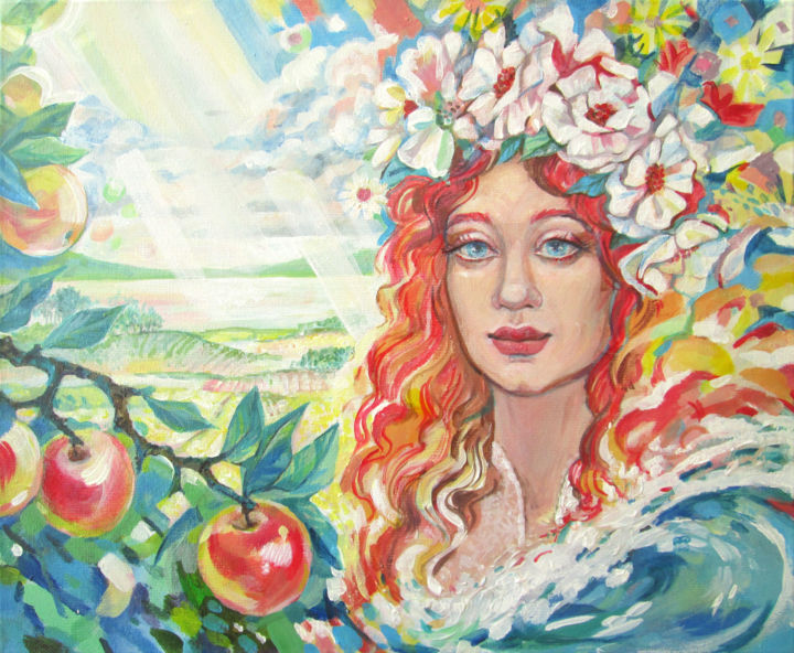 Painting titled "SUMMERTIME. Portrai…" by Galina Lyutaeva, Original Artwork, Acrylic
