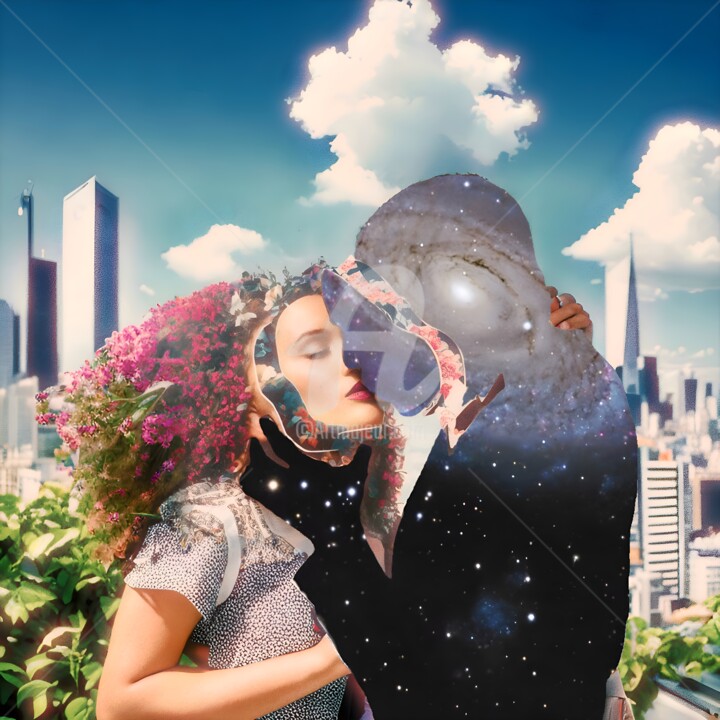Arte digitale intitolato "Amour cosmique" da Lhmixarts, Opera d'arte originale, Collage digitale