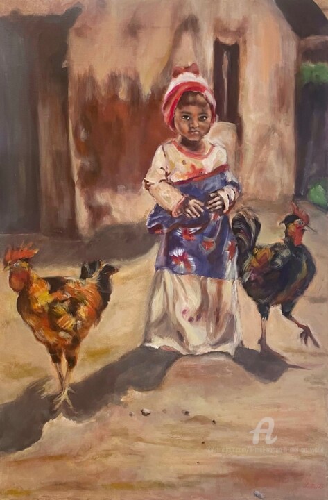 Peinture intitulée "The Girl and her Ch…" par Li Mei Norton Li Mei Art World, Œuvre d'art originale, Huile