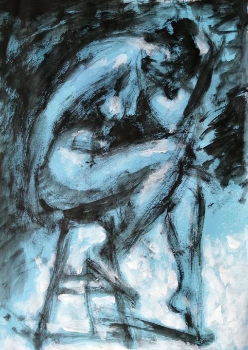 绘画 标题为“Blue Nude Number 4.” 由Liam Ryan, 原创艺术品, 丙烯
