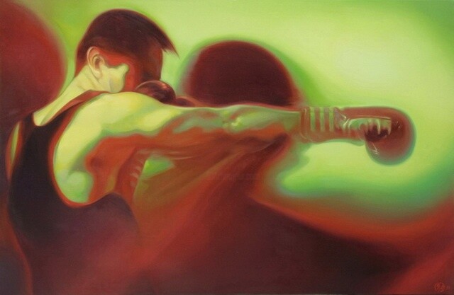 Pittura intitolato "Shadow Boxing 8" da Liew Choong Ching, Opera d'arte originale, Olio