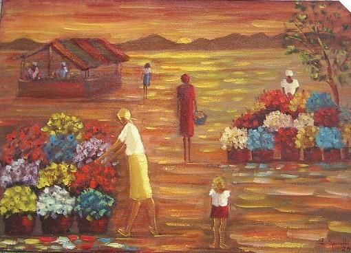 Pintura intitulada "mercado das flores 2" por L.Spinelli, Obras de arte originais