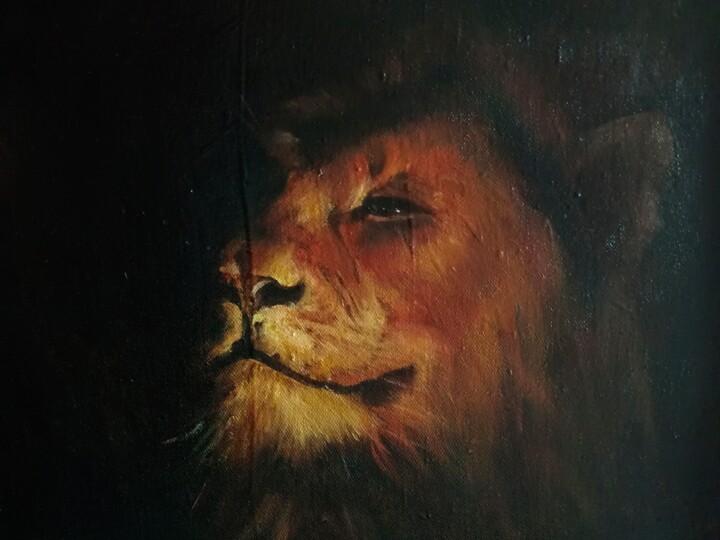 Schilderij getiteld "лев" door Lilia Holkina, Origineel Kunstwerk, Olie