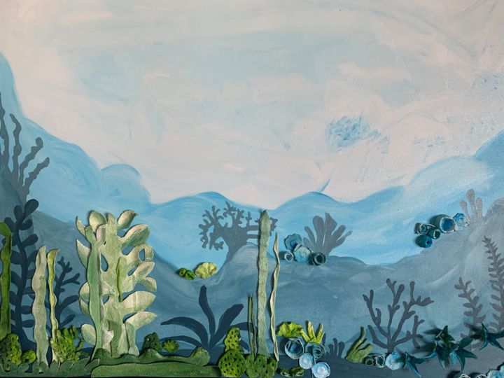 "Sea garden I" başlıklı Kolaj Lina Alves tarafından, Orijinal sanat, Akrilik Ahşap panel üzerine monte edilmiş