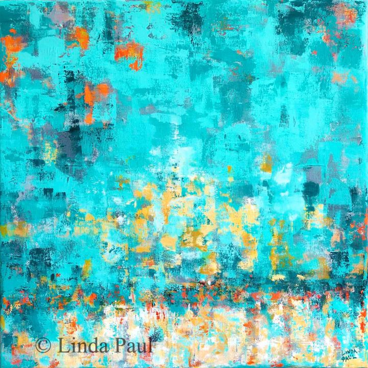 Turquoise Too Abstract Colorful Blueart Painting Painting By Linda Paul Artmajeur