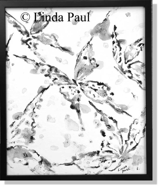 绘画 标题为“Butterfllies #2 bla…” 由Linda Paul, 原创艺术品, 墨 安装在木板上