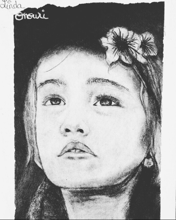 Drawing titled "Petite fille" by Linda Omouri, Original Artwork, Pencil