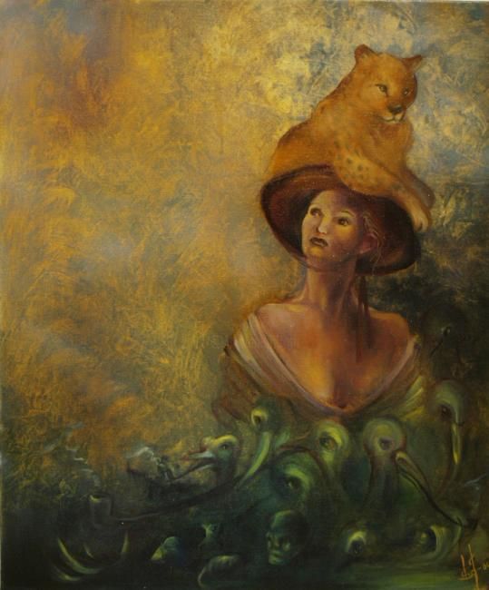 Painting titled "Dame aux oiseaux" by L.Jakobsson, Original Artwork