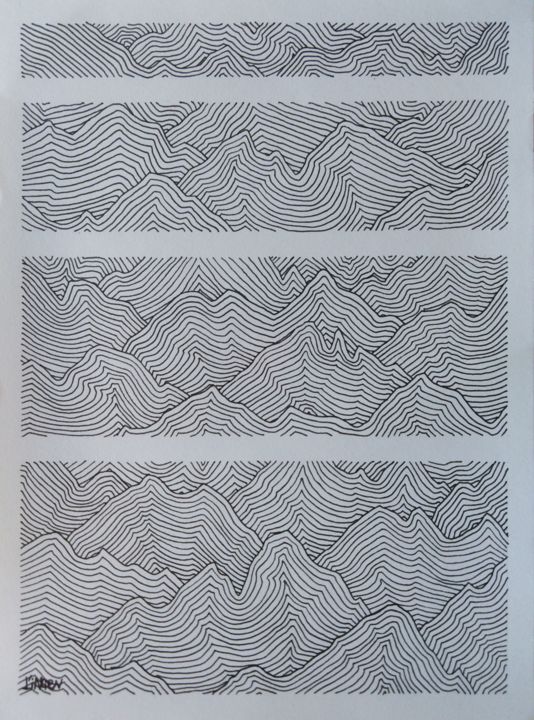 Desenho intitulada "Mountains Draw N°2" por L/Indien, Obras de arte originais, Marcador