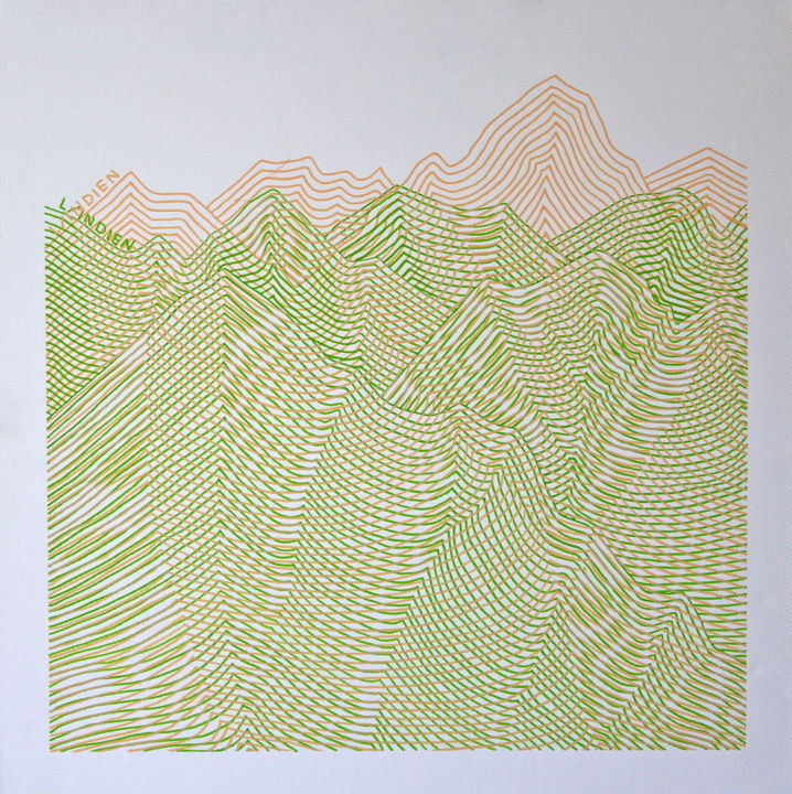 Desenho intitulada "Mountains" por L/Indien, Obras de arte originais, Marcador