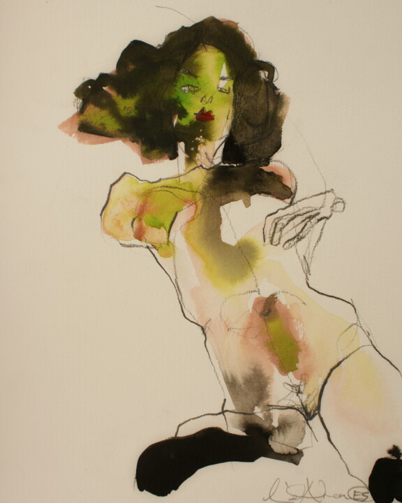 Drawing titled "Egon Schiele in Lov…" by Linet Andrea, Original Artwork, Graphite