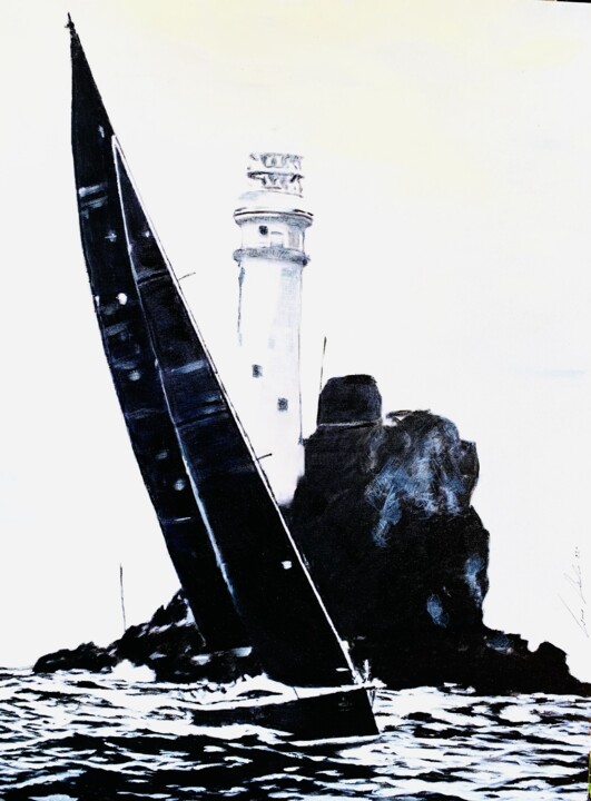 Malarstwo zatytułowany „Barche in Regata: F…” autorstwa Lino Scerbo, Oryginalna praca, Akryl Zamontowany na Drewniana rama n…
