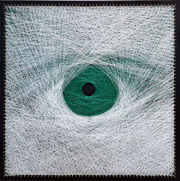 Painting titled "Regard émeraude" by Lionel Németh (Lio.N.art), Original Artwork, String Art