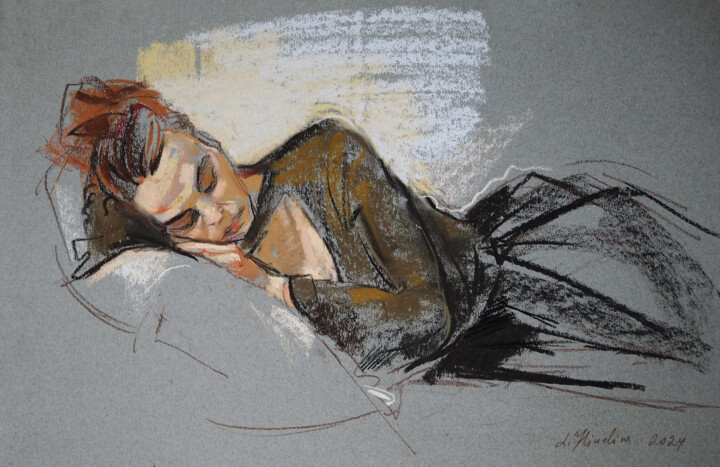 Dibujo titulada "resting girl" por Liudmila Iliuchina, Obra de arte original, Pastel